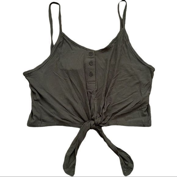NWT HYFVE Women's Crop Tank Top Tie‎ Front Spaghetti Strap Green Medium - Picture 1 of 3
